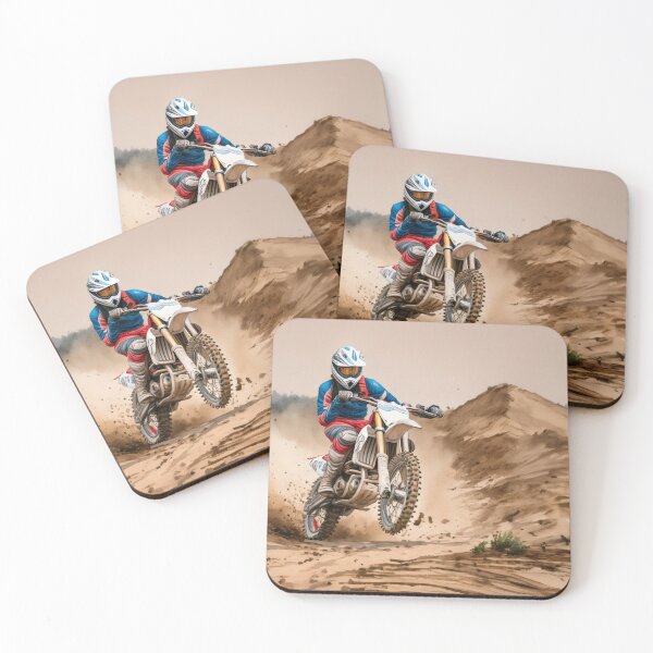 Item preview, A motocross rider in mid-air, performing a daring jump on a dirt bike amidst a cloud of dust over a rugged terrain designed and sold by homydesign.