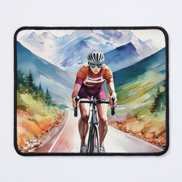 Item preview, A cyclist rides on a scenic mountain road, surrounded by vibrant colors and majestic peaks, showcasing the beauty of nature and the thrill of adventure designed and sold by homydesign.