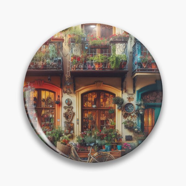 Item preview, Lush potted plants adorn a quaint European building facade designed and sold by homydesign.