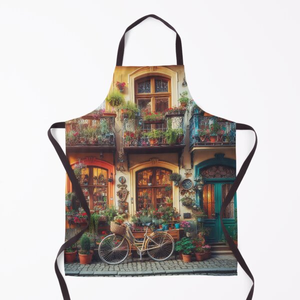 Item preview, Lush potted plants adorn a quaint European building facade designed and sold by homydesign.