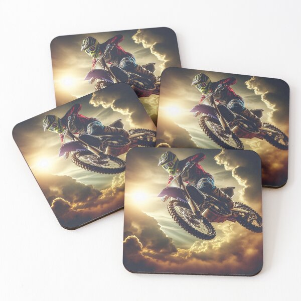 Item preview, Motocross rider mid-air against a dramatic sky. Dirt flying, showcasing extreme sports and technology designed and sold by homydesign.