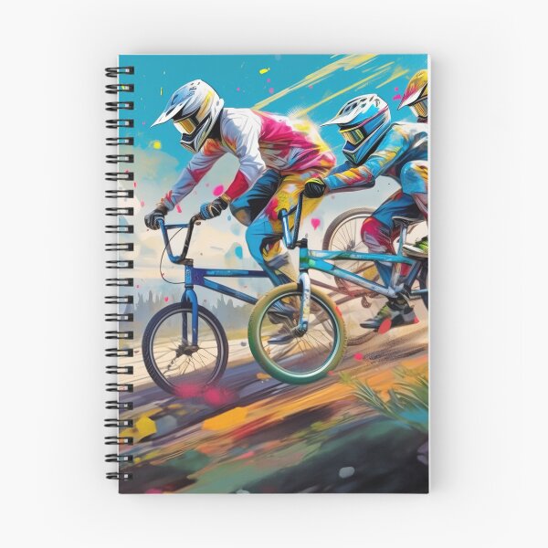 Item preview, Two BMX bikers perform aerial tricks against a vibrant, artistic mountainous backdrop designed and sold by homydesign.