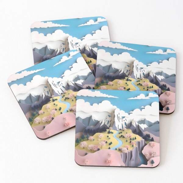 Item preview, Assemblage: Pastel Valley, Abstract Nature Paper Folds, Bohemian Scenic Adventure Valley, Eclectic Pastel Trees Landscape designed and sold by 83oranges.com.