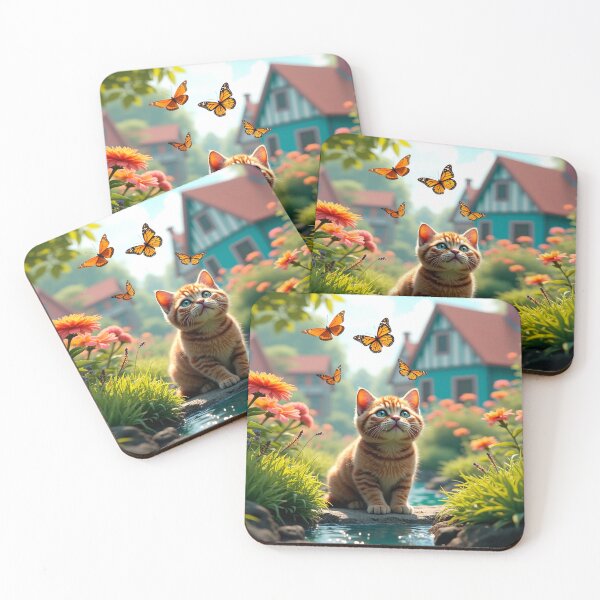 Item preview, Kitten playing with butterflies designed and sold by Cute-adorable.