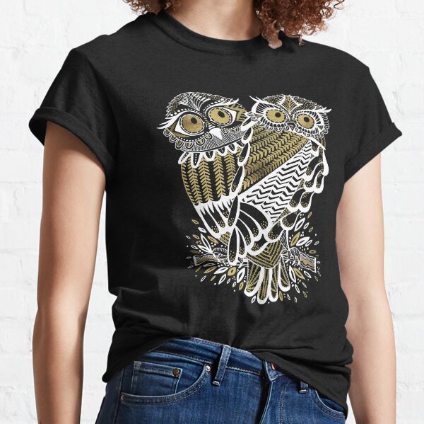 Owls – Gold & White on Charcoal Classic T-Shirt