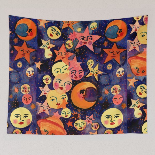 Item preview, Retro Celestial Pattern for College Dorm Decor 90sIllustrator Jemma Jamie SKidmore  designed and sold by Jemma Jamie Skidmore.