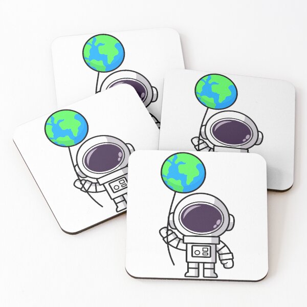 Item preview, Cute astronauts cartoon wearing spacesuit Holding the world balloon designed and sold by NoeySmiley55.