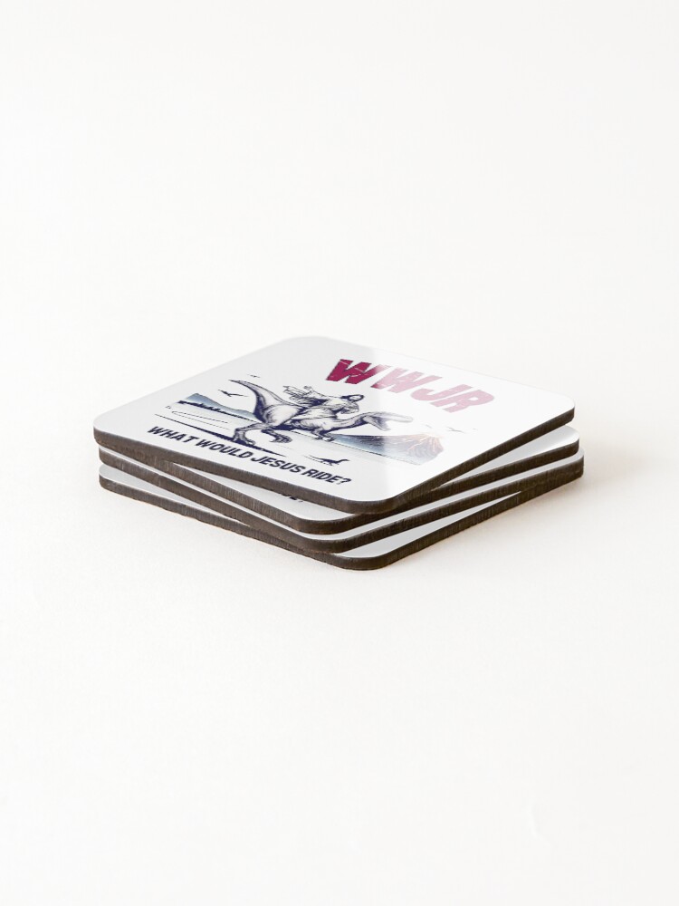 Thumbnail 4 of 5, Coasters (Set of 4), Jesus Riding Dinosaur What Would Jesus Ride designed and sold by HowToCanadian.