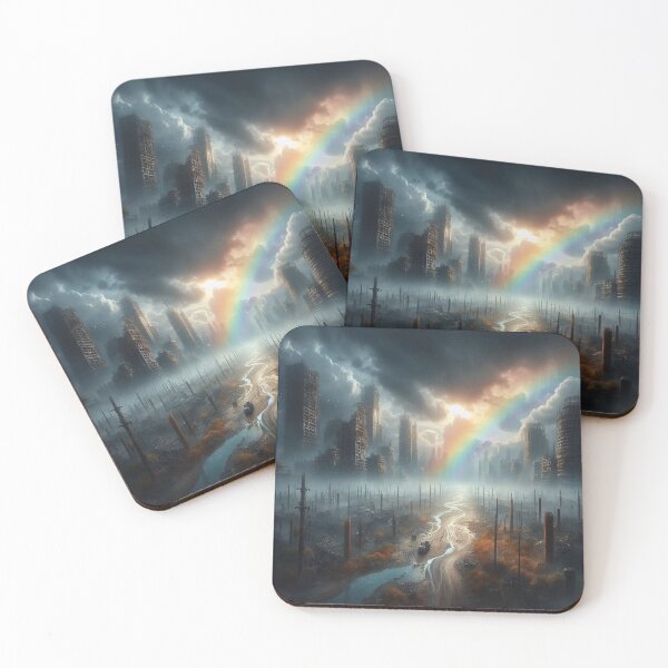 Item preview, AI generated rainbow over a abandoned city designed and sold by AI-this-is-AI.
