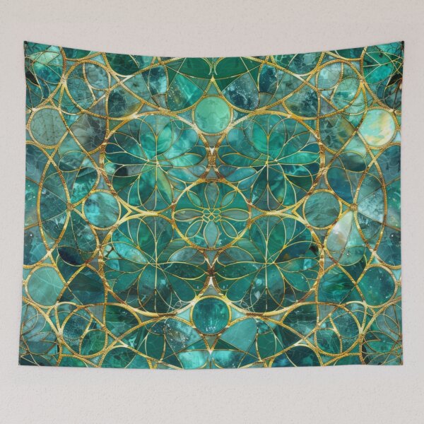 Item preview, Stained Glass Jade Gold Mandala Pattern designed and sold by GrinGalore.