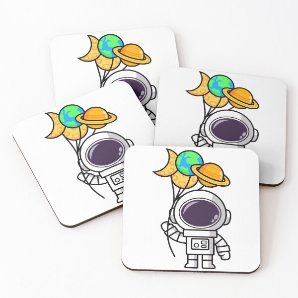 Item preview, Cute astronauts cartoon wearing spacesuit Holding the world and planets balloon designed and sold by NoeySmiley55.