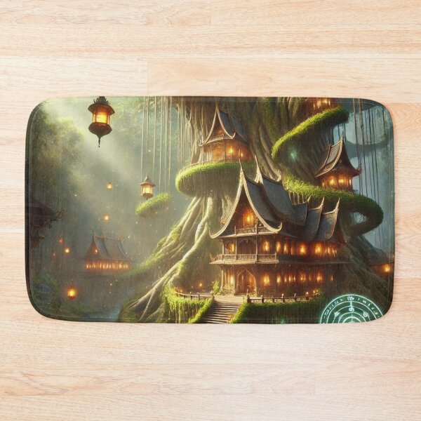 Item preview, Enchanted Tree Village with Glowing Lanterns and Magical Bridges designed and sold by TeslaSt0re.