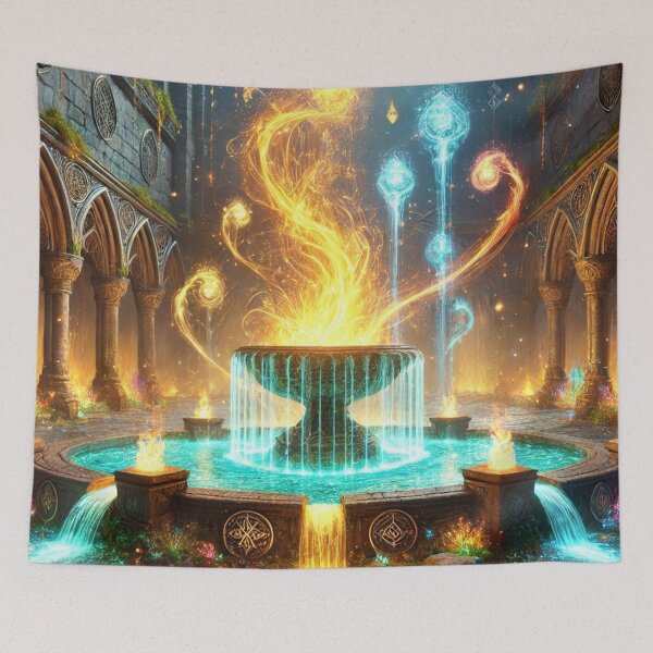 Item preview, Enchanted Elemental Fountain with Glowing Fire and Water designed and sold by TeslaSt0re.