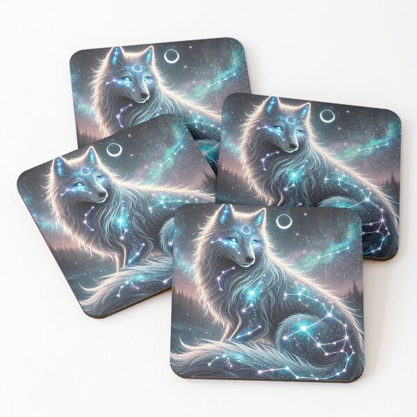Item preview, Mystical Cosmic Wolf with Glowing Constellations designed and sold by RealmBeastsAI.