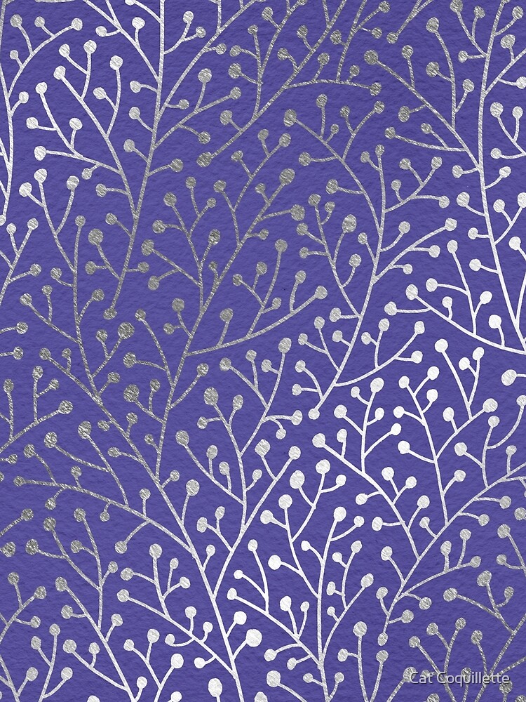 Silver Berry Branches on Periwinkle by catcoq