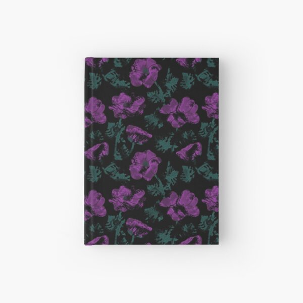Purple flowers on black background Hardcover Journal