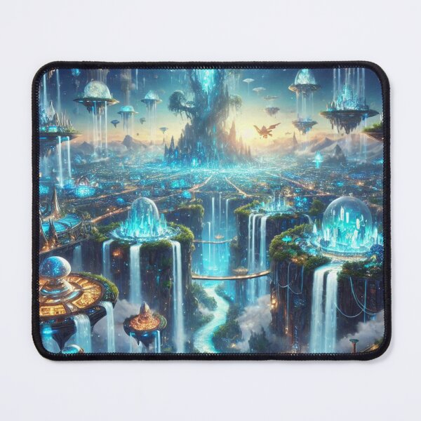 Item preview, Futuristic Waterfall City with Glowing Domes and Towers designed and sold by TeslaSt0re.