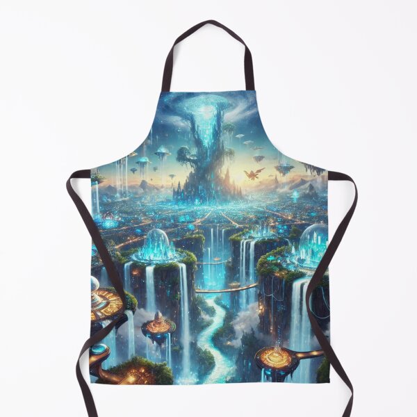 Item preview, Futuristic Waterfall City with Glowing Domes and Towers designed and sold by TeslaSt0re.