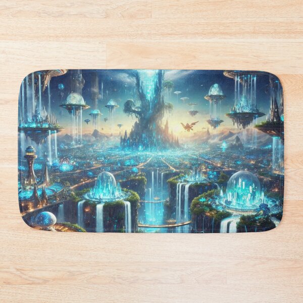 Item preview, Futuristic Waterfall City with Glowing Domes and Towers designed and sold by TeslaSt0re.