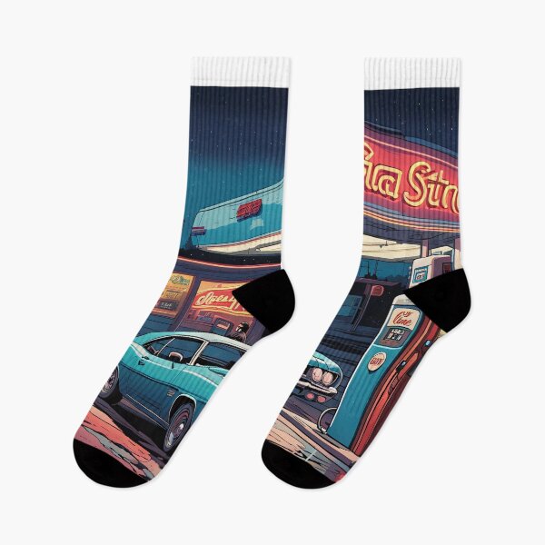 Item preview, Retro Comic Art, Vintage Muscle Car, Gas Station, American designed and sold by Salimgor Hangaround Music.