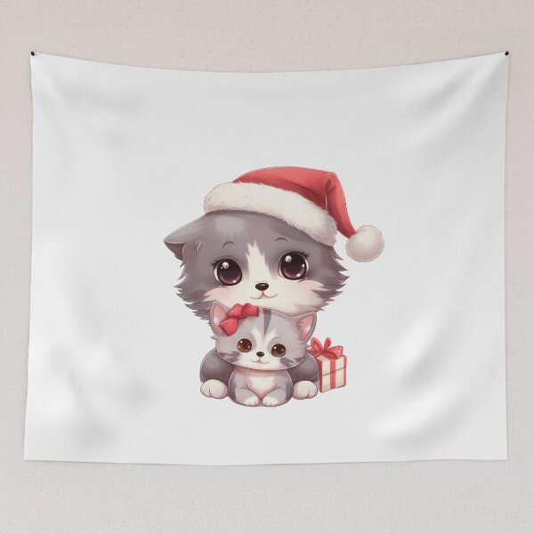 Item preview, Christmas Kitty with Kitten and Christmas Present designed and sold by The Art of Kkatarynka.