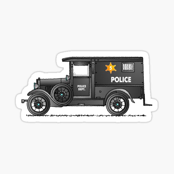 Vintage Police Paddy Wagon Cartoon Design Sticker