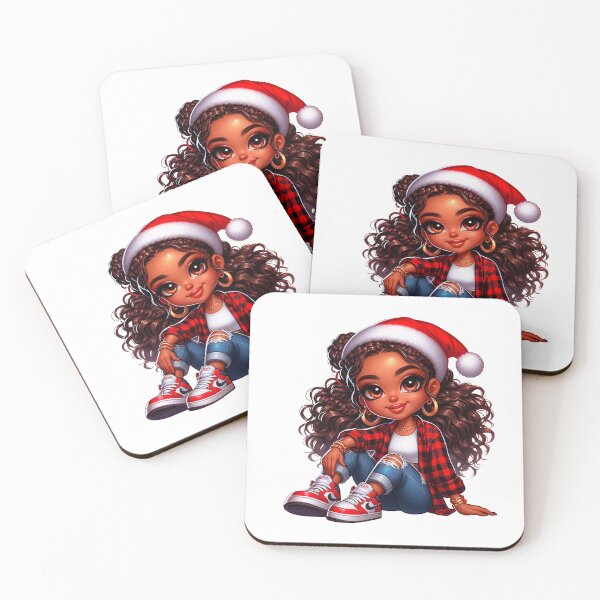 Item preview, Christmas Afro Chibi Girl, Christmas Black Chibi, Santa Chibi Design, Winter Black Girl, Xmas Chibi, Girl with Santa Hat. designed and sold by gabrielakrall.