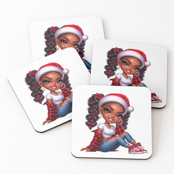 Item preview, Christmas Black Chibi Girl, Christmas Black Chibi, Santa Chibi Design, Winter Black Girl, Xmas Chibi, Girl with Santa Hat. designed and sold by gabrielakrall.