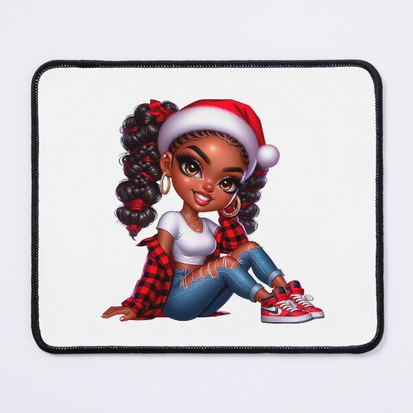 Item preview, Christmas Black Chibi Girl, Christmas Black Chibi, Santa Chibi Design, Winter Black Girl, Xmas Chibi, Girl with Santa Hat. designed and sold by gabrielakrall.