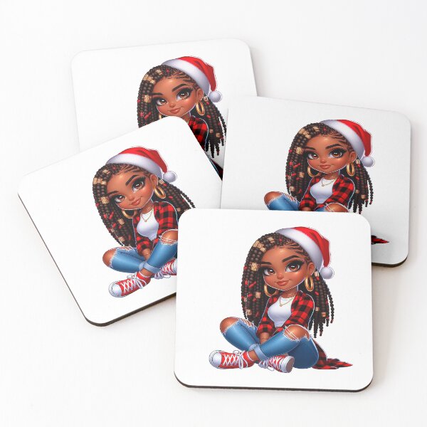 Item preview, Christmas Black Chibi, Christmas Black Chibi, Santa Chibi Design, Winter Black Girl, Xmas Chibi, Girl with Santa Hat. designed and sold by gabrielakrall.