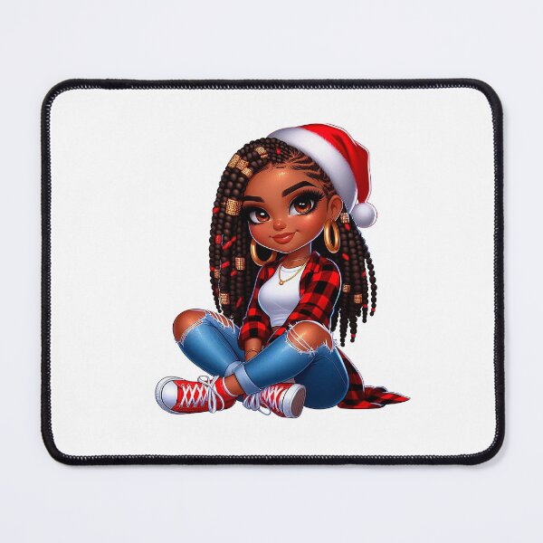 Item preview, Christmas Black Chibi, Christmas Black Chibi, Santa Chibi Design, Winter Black Girl, Xmas Chibi, Girl with Santa Hat. designed and sold by gabrielakrall.