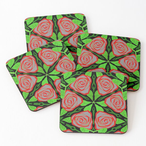 Item preview, Rose Floral Repeat Pattern. Green and red design. designed and sold by Shoot-The-Moon.