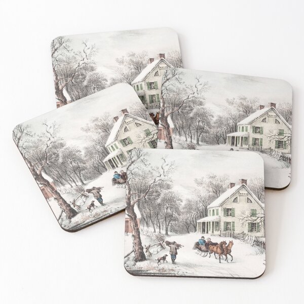 Item preview, American Homestead Winter, Winter Romanticism Decor, Currier and Ives Retro Art Poster designed and sold by Artistic Gift Print.