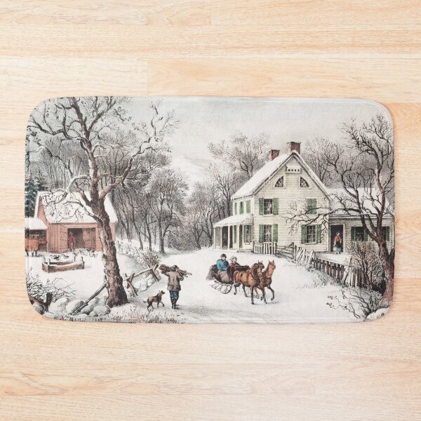 Item preview, American Homestead Winter, Winter Romanticism Decor, Currier and Ives Retro Art Poster designed and sold by Artistic Gift Print.