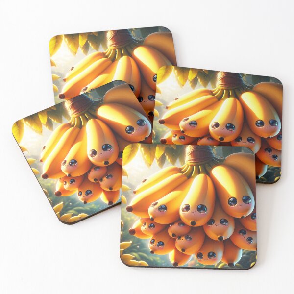 Item preview, kawaii bunch of bananas with face hanging from tree in natural habitat  designed and sold by EmeraldeaArt.