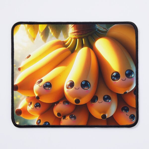 Item preview, kawaii bunch of bananas with face hanging from tree in natural habitat designed and sold by EmeraldeaArt.