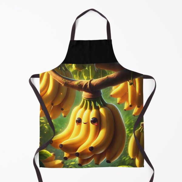 Item preview, kawaii bunch of banana with face hanging from tree in natural habitat  designed and sold by EmeraldeaArt.