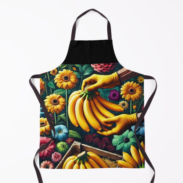 Item preview, bunch of banana collected by hand wearing yellow glowes among colorful flowers digitalart designed and sold by EmeraldeaArt.