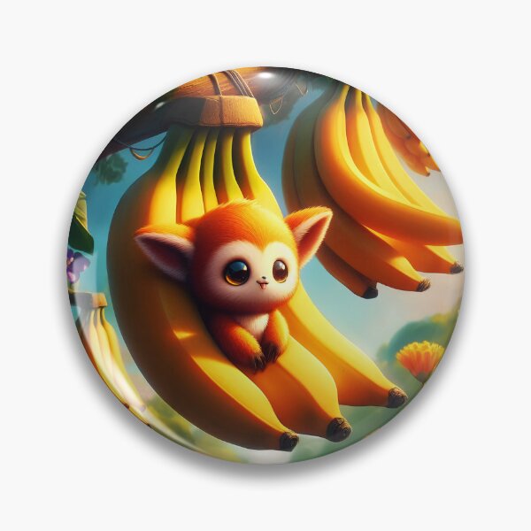 Item preview, Little monkey sitting on bunch of yellow bananas hanging from tree natural habitat digitalart designed and sold by EmeraldeaArt.