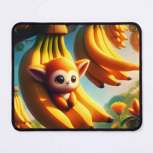 Item preview, Little monkey sitting on bunch of yellow bananas hanging from tree natural habitat digitalart designed and sold by EmeraldeaArt.