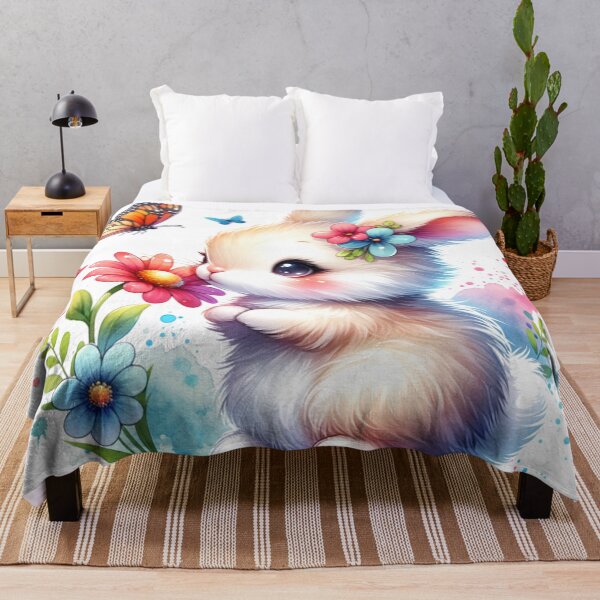Item preview, Fluffy Baby Bunny with Butterflies and Flowers designed and sold by FrequencyV.
