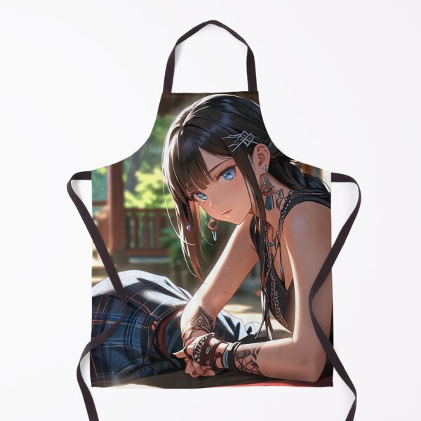 Item preview, Beautiful dark haired Tattooed Anime Manga Girl in sleeveless top designed and sold by Vintage Designs +.