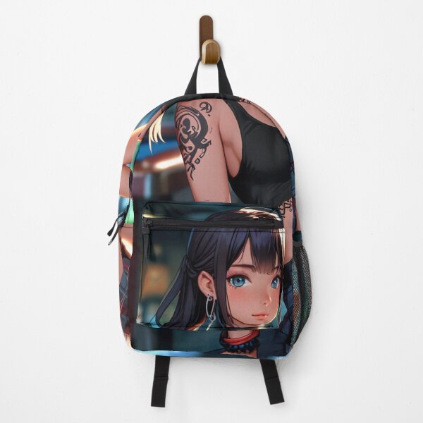 Item preview, Beautiful dark haired Tattooed Anime Manga Girl in sleeveless top designed and sold by Vintage Designs +.