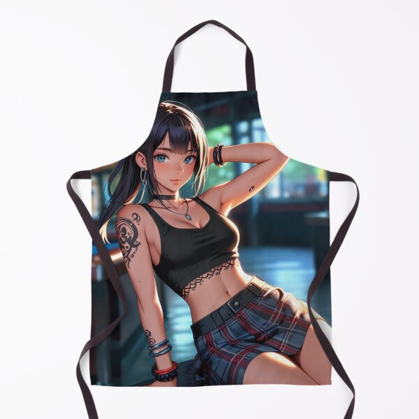 Item preview, Beautiful dark haired Tattooed Anime Manga Girl in sleeveless top designed and sold by Vintage Designs +.