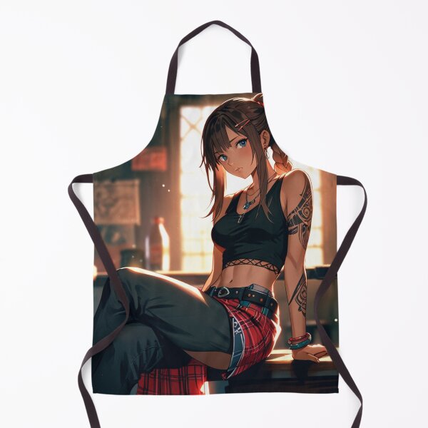 Item preview, Beautiful dark haired Tattooed Anime Manga Girl in sleeveless top designed and sold by Vintage Designs +.