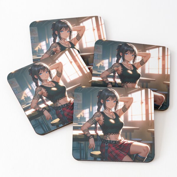 Item preview, Beautiful dark haired Tattooed Anime Manga Girl in sleeveless top designed and sold by Vintage Designs +.