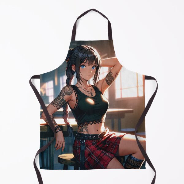 Item preview, Beautiful dark haired Tattooed Anime Manga Girl in sleeveless top designed and sold by Vintage Designs +.