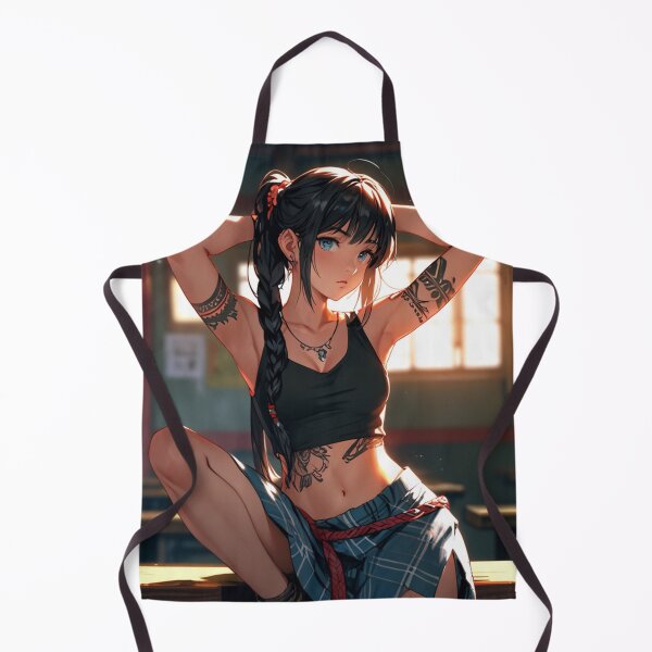 Item preview, Beautiful dark haired Tattooed Anime Manga Girl in sleeveless top designed and sold by Vintage Designs +.