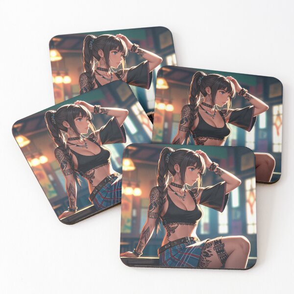 Item preview, Beautiful dark haired Tattooed Anime Manga Girl in sleeveless top designed and sold by Vintage Designs +.