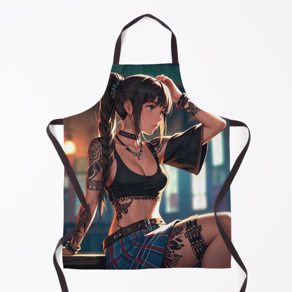Item preview, Beautiful dark haired Tattooed Anime Manga Girl in sleeveless top designed and sold by Vintage Designs +.